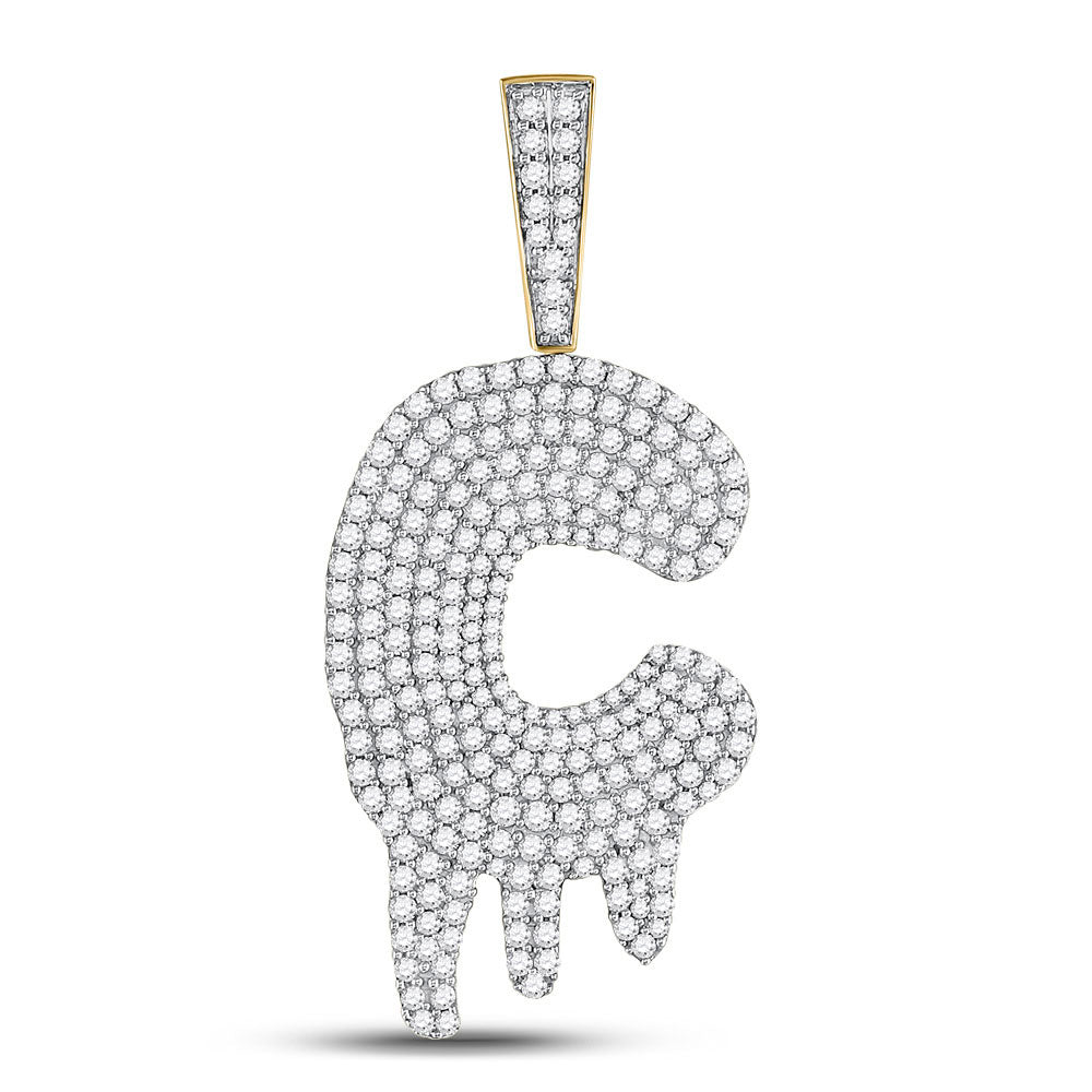 10kt Yellow Gold Mens Round Diamond C Drip Letter Charm Pendant 2-5/8 Cttw