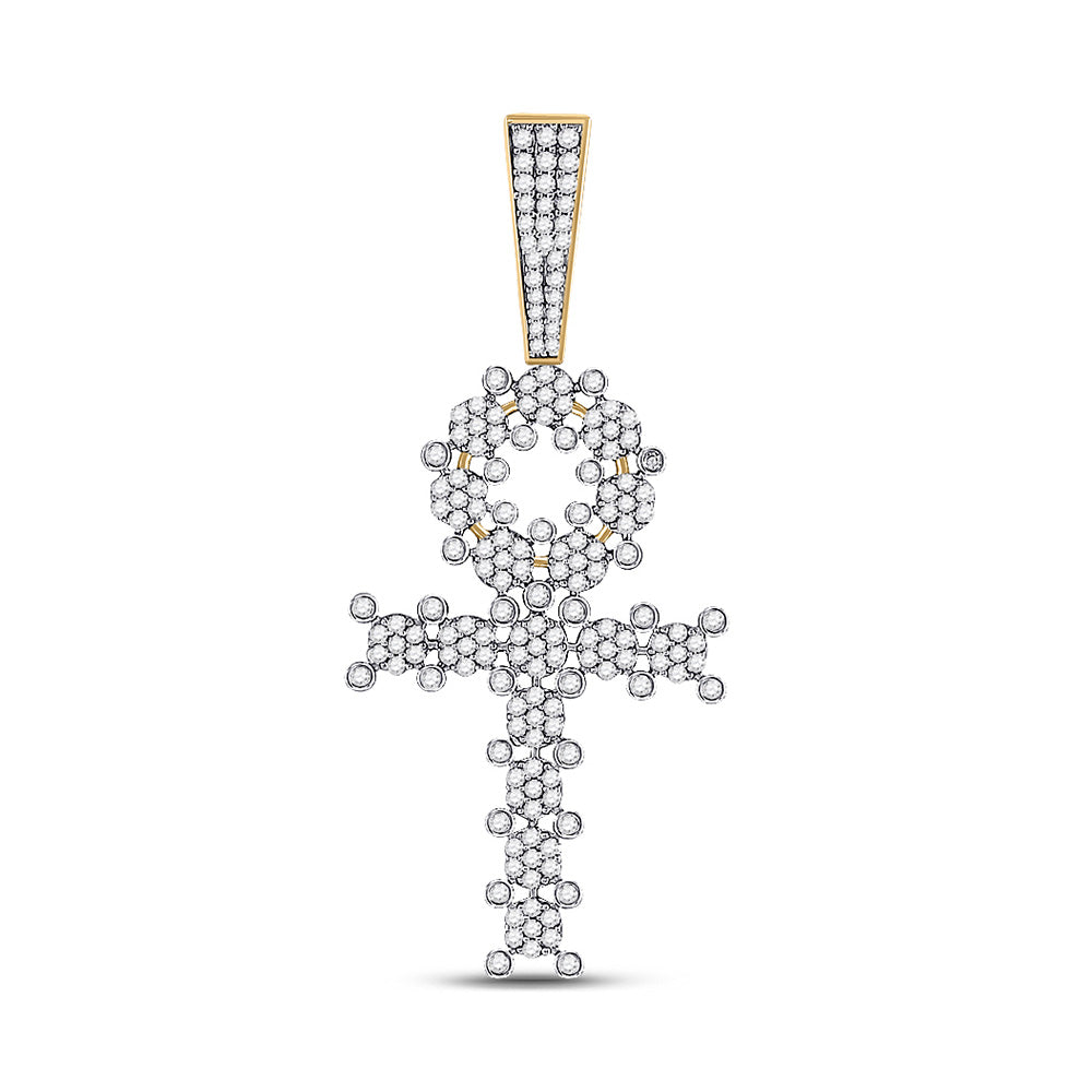 10kt Yellow Gold Mens Round Diamond Ankh Cross Charm Pendant 1 Cttw
