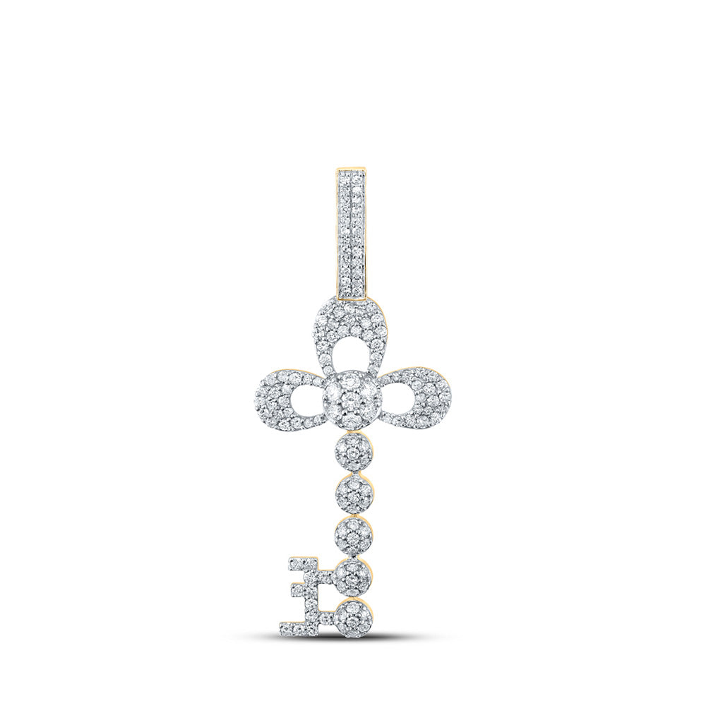 10kt Yellow Gold Mens Round Diamond Key Charm Pendant 1-1/4 Cttw