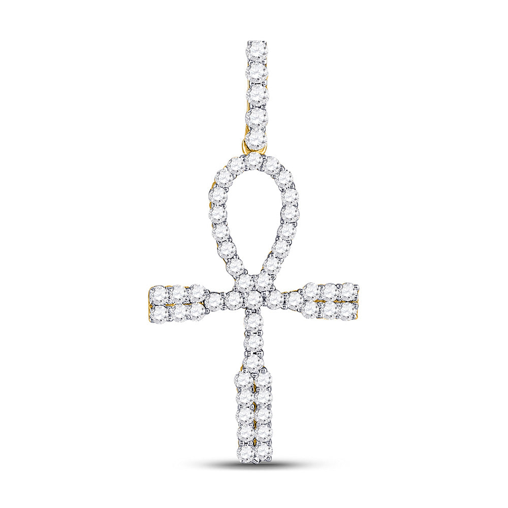 10kt Yellow Gold Mens Round Diamond Ankh Cross Charm Pendant 1 Cttw