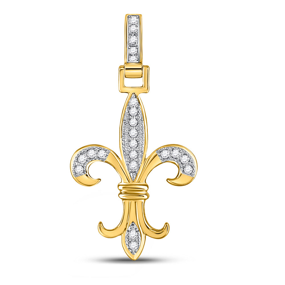 10kt Yellow Gold Mens Round Diamond Fleur-de-Lis Charm Pendant 1/6 Cttw