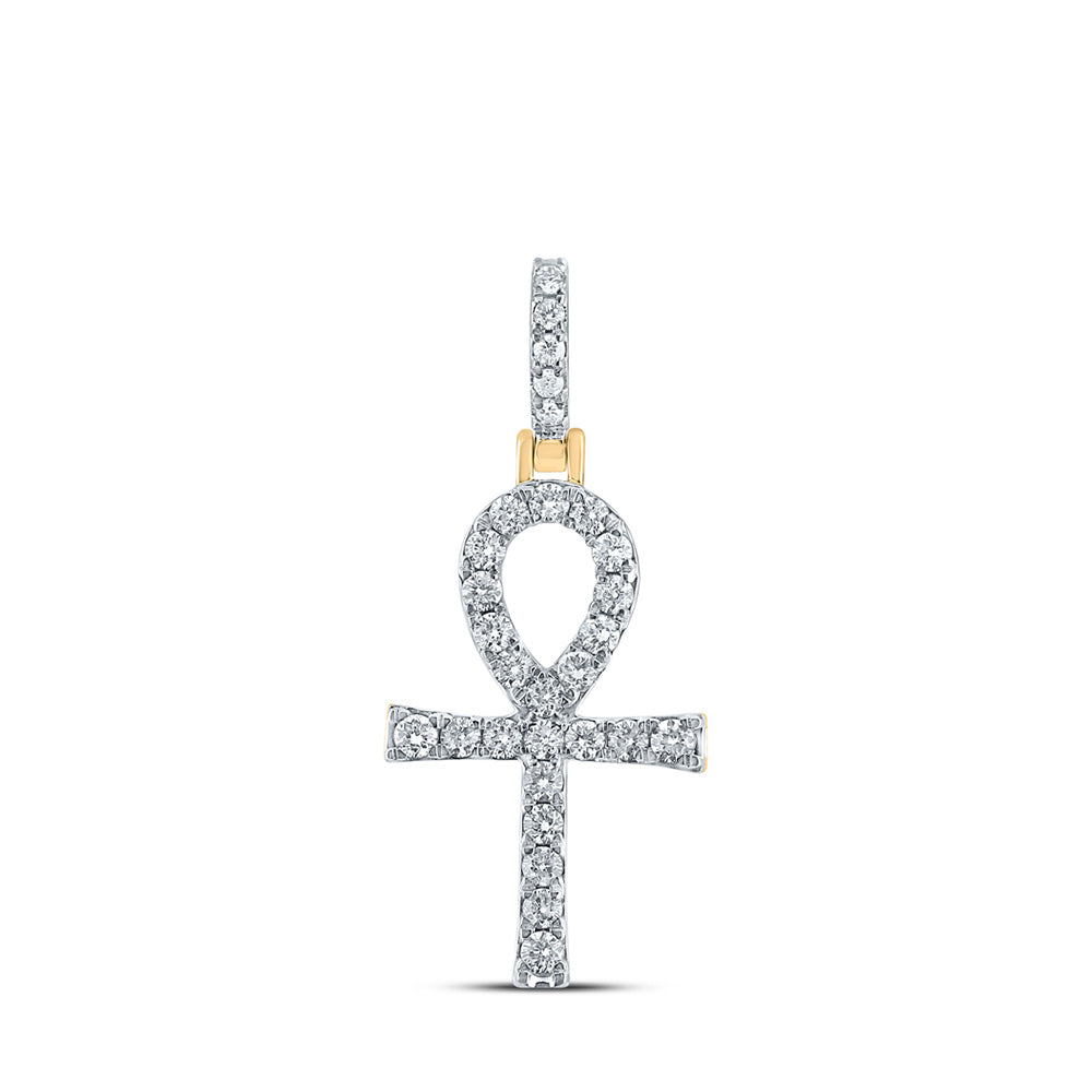 10kt Yellow Gold Mens Round Diamond Ankh Cross Charm Pendant 1/2 Cttw