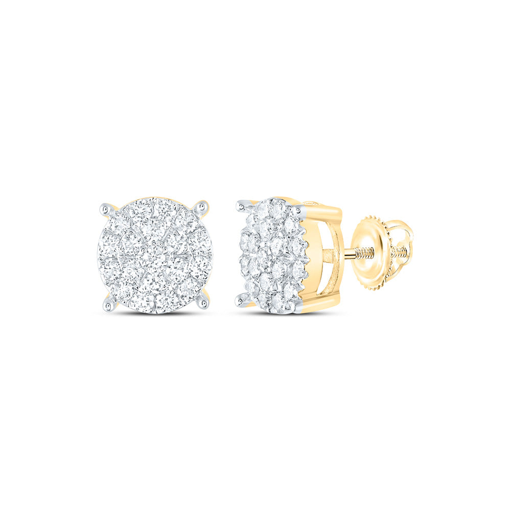 10kt Yellow Gold Womens Round Diamond Fashion Cluster Earrings 1 Cttw
