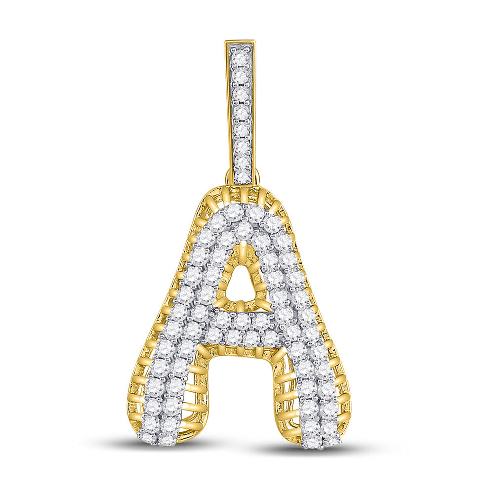10kt Yellow Gold Mens Round Diamond A Letter Charm Pendant 1-1/3 Cttw