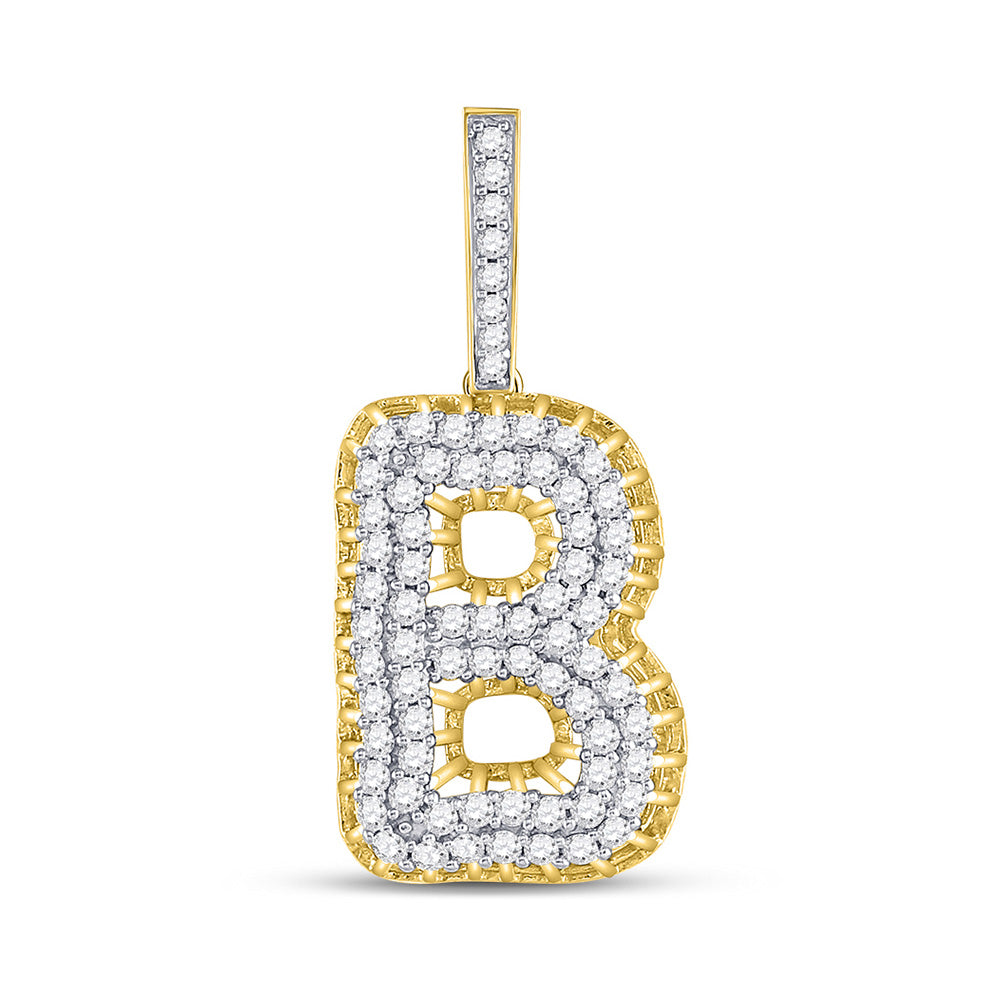 10kt Yellow Gold Mens Round Diamond B Letter Charm Pendant 1-3/8 Cttw