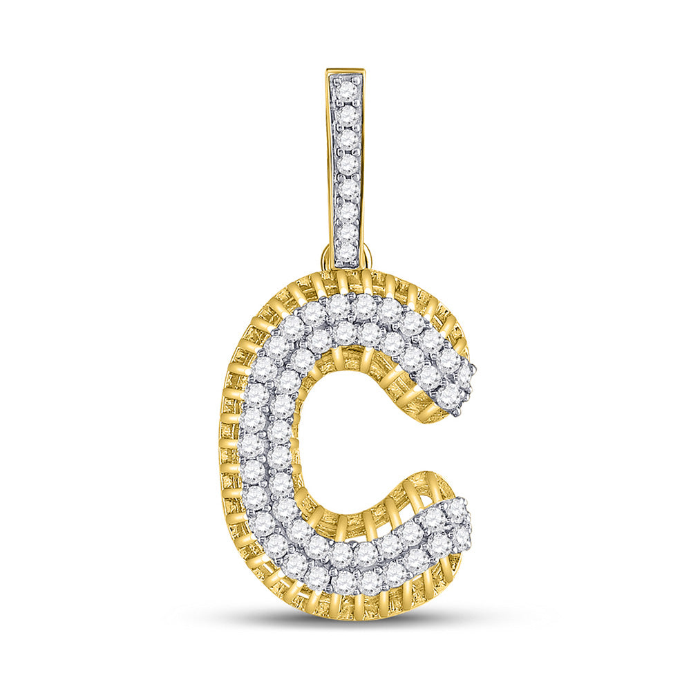 10kt Yellow Gold Mens Round Diamond C Letter Charm Pendant 1-1/5 Cttw
