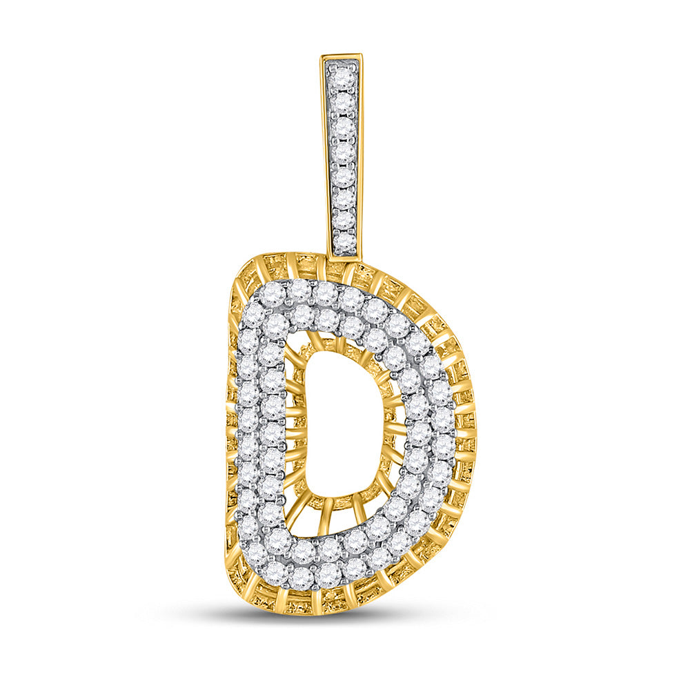 10kt Yellow Gold Mens Round Diamond D Initial Letter Charm Pendant 1 Cttw