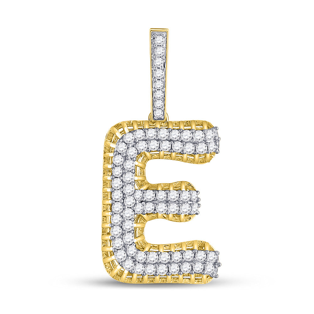 10kt Yellow Gold Mens Round Diamond E Letter Charm Pendant 1-3/8 Cttw