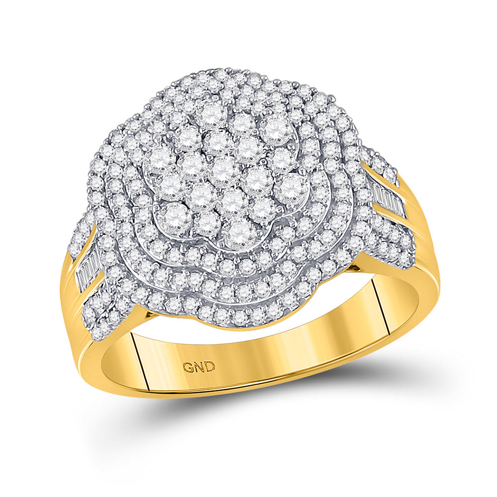 10kt Yellow Gold Mens Round Diamond Large Cluster Band Ring 1-1/2 Cttw