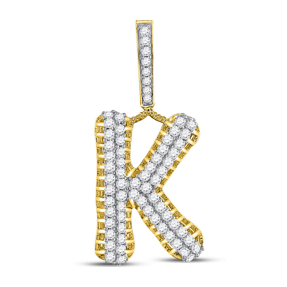 10kt Yellow Gold Mens Round Diamond K Letter Charm Pendant 1-1/3 Cttw