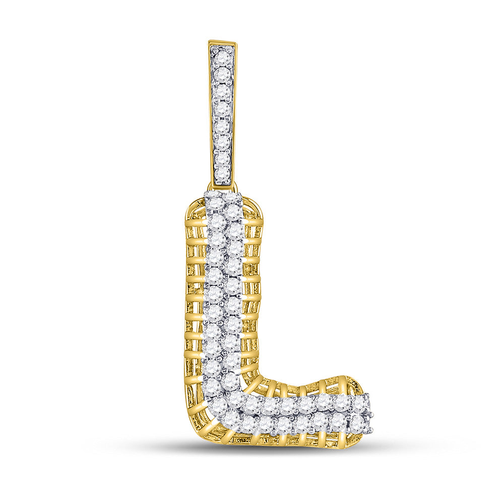 10kt Yellow Gold Mens Round Diamond L Letter Charm Pendant 7/8 Cttw