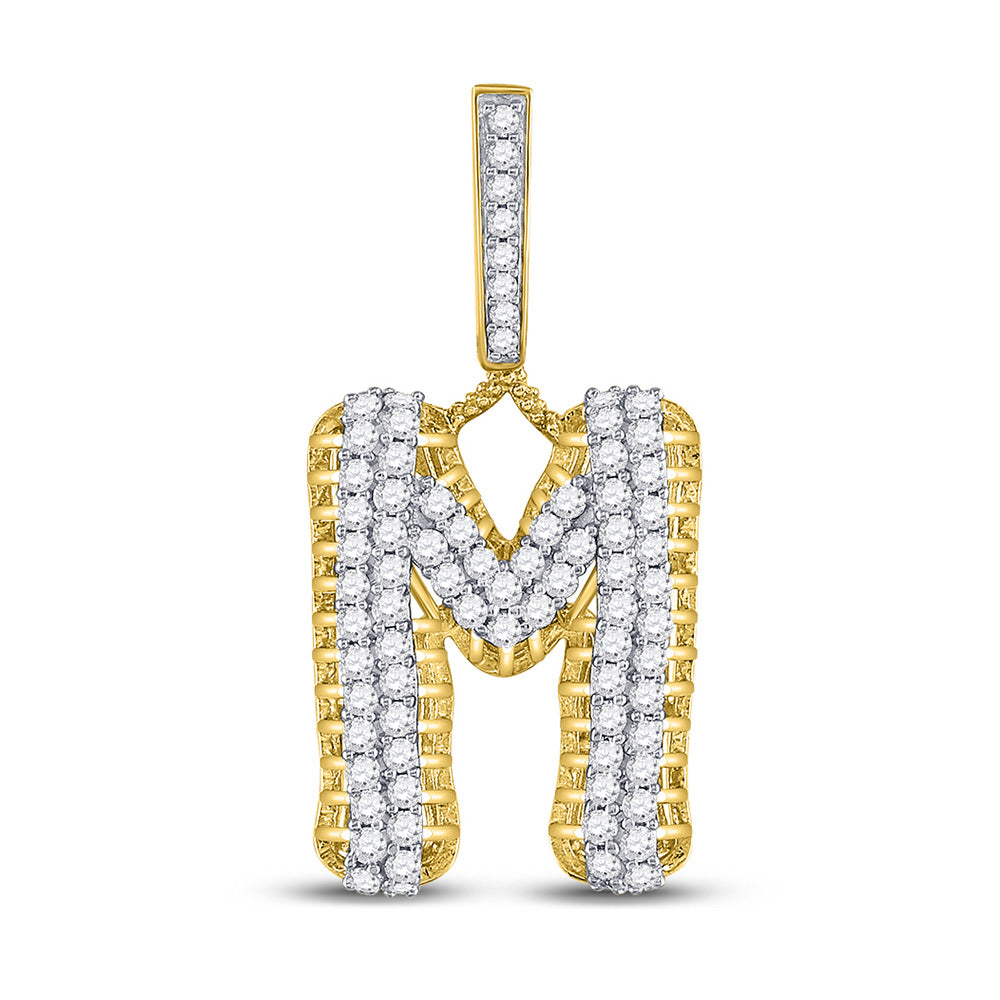 10kt Yellow Gold Mens Round Diamond M Letter Charm Pendant 1-1/2 Cttw