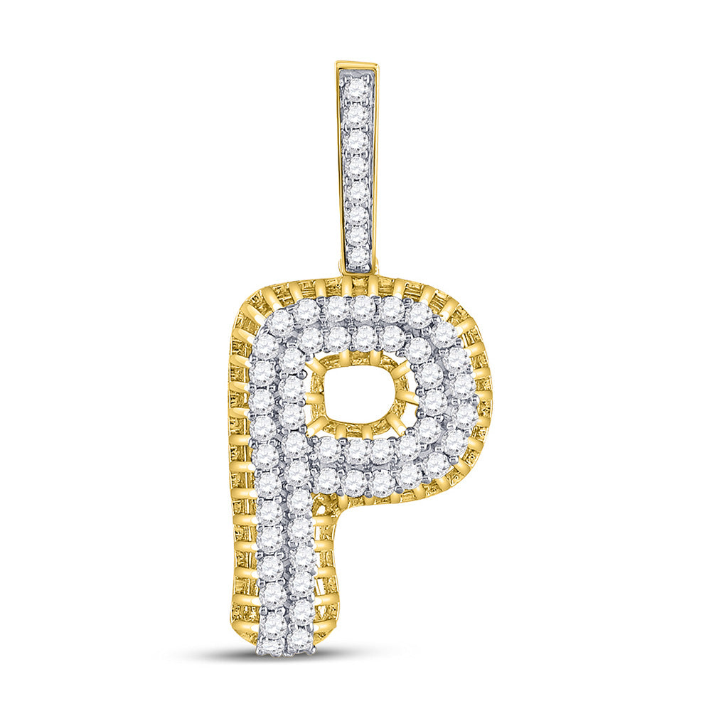 10kt Yellow Gold Mens Round Diamond P Letter Charm Pendant 1 Cttw
