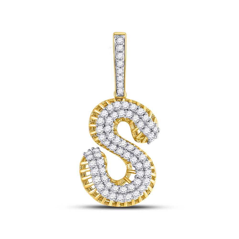 10kt Yellow Gold Mens Round Diamond S Letter Charm Pendant 1-1/3 Cttw