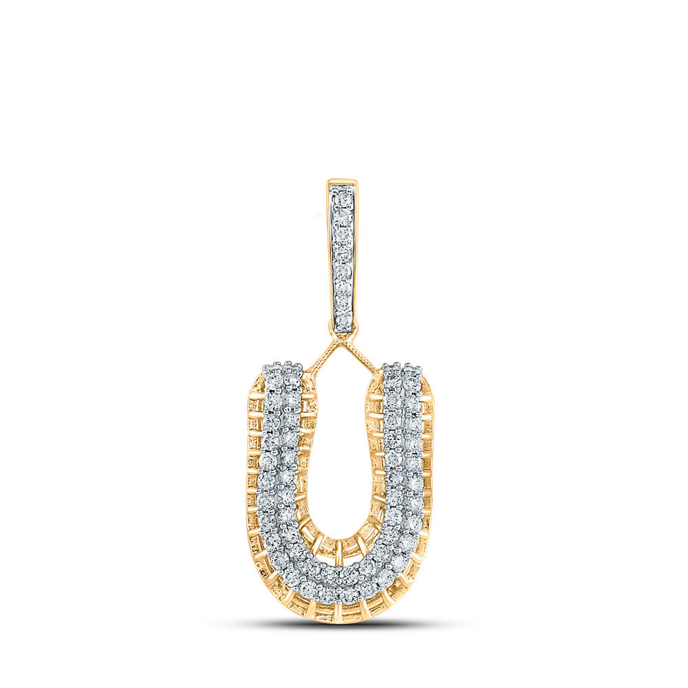 10kt Yellow Gold Mens Round Diamond U Letter Charm Pendant 1-1/4 Cttw