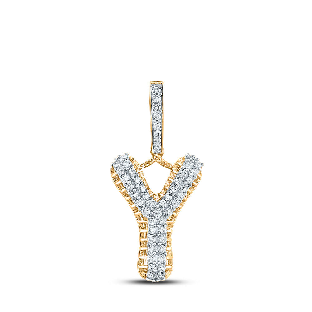 10kt Yellow Gold Mens Round Diamond Y Letter Charm Pendant 1 Cttw