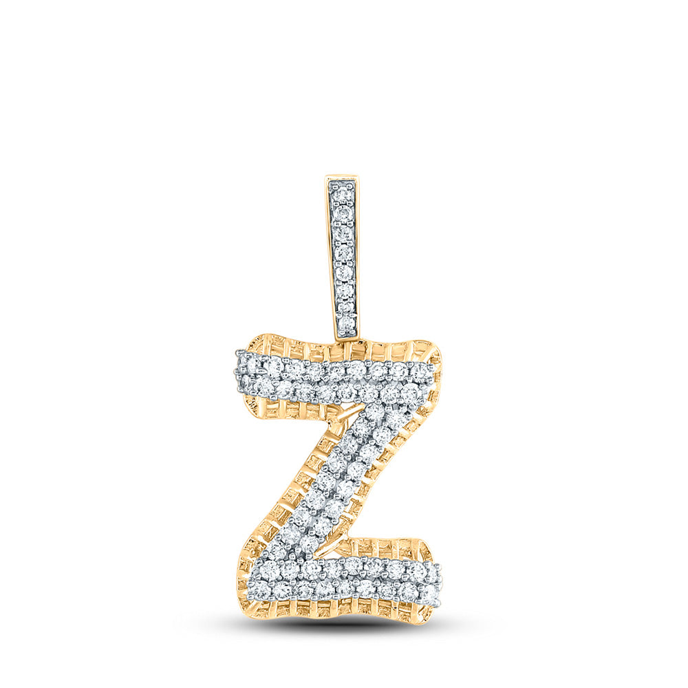 10kt Yellow Gold Mens Round Diamond Z Letter Charm Pendant 1-1/5 Cttw