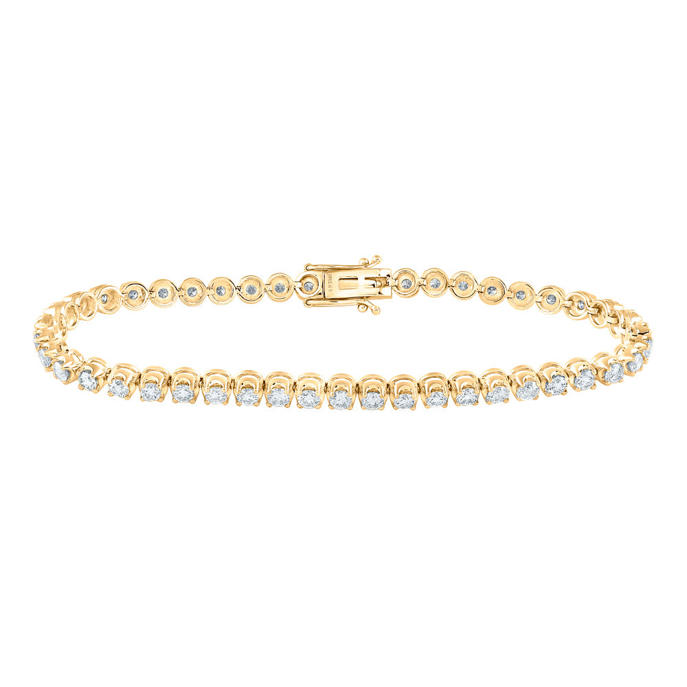 14kt Yellow Gold Womens Round Diamond Classic Tennis Bracelet 4 Cttw