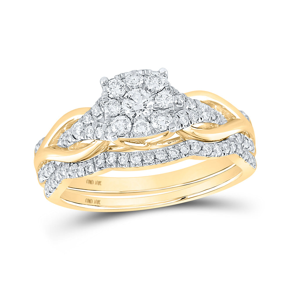 10kt Yellow Gold Round Diamond Bridal Wedding Ring Band Set 5/8 Cttw