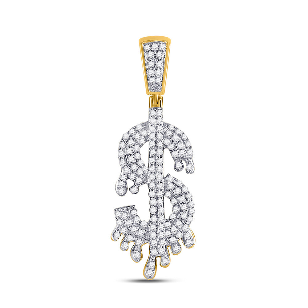 10kt Yellow Gold Mens Round Diamond Dollar-Sign Charm Pendant 3/8 Cttw
