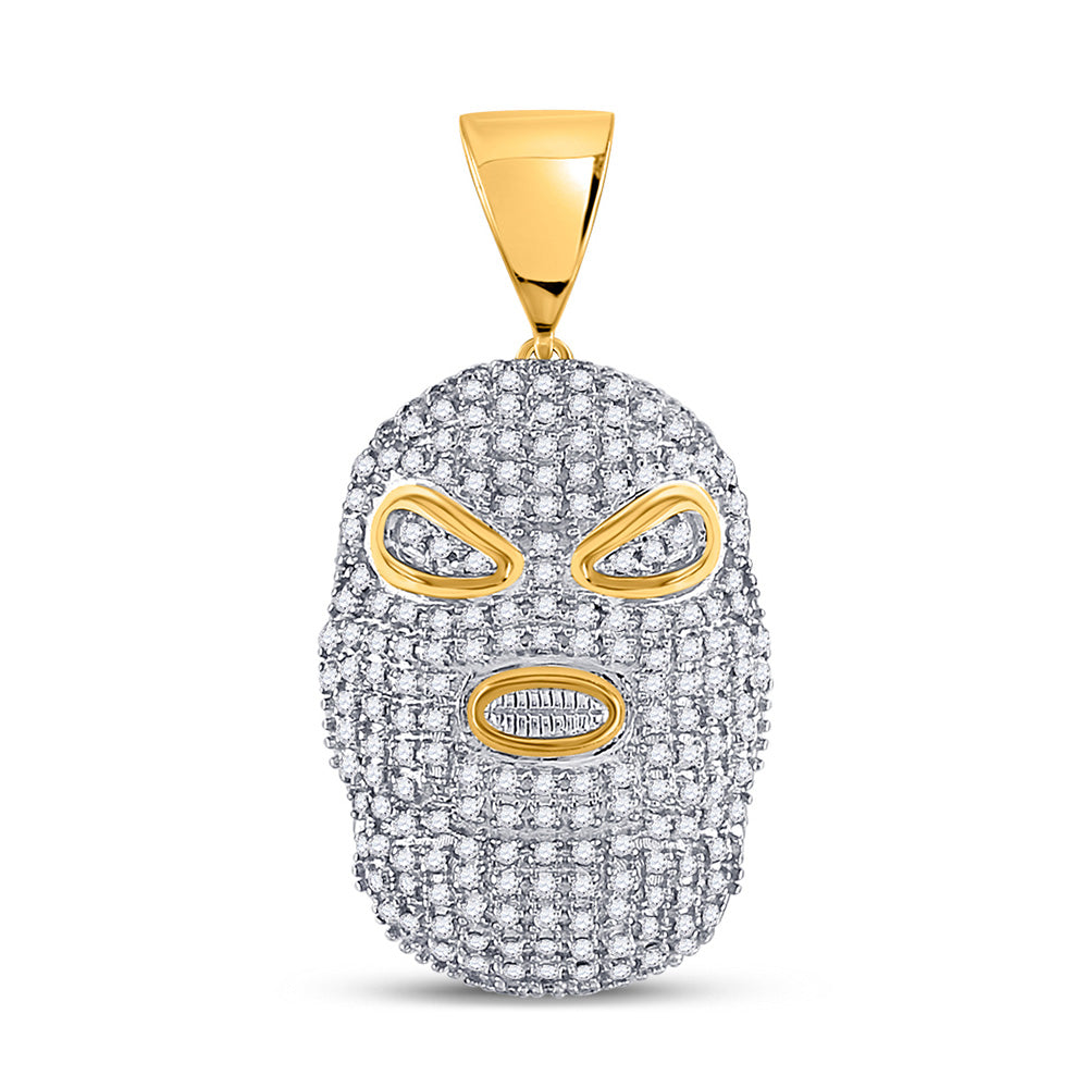 10kt Yellow Gold Mens Round Diamond Hood Mask Charm Pendant 5/8 Cttw