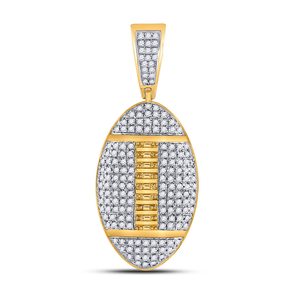 10kt Yellow Gold Mens Round Diamond Football Charm Pendant 1-1/3 Cttw