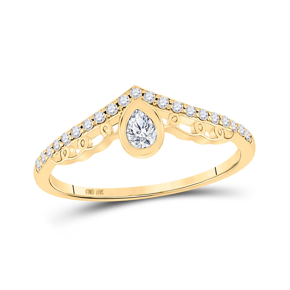 10kt Yellow Gold Womens Pear Diamond Chevron Band Ring 1/3 Cttw