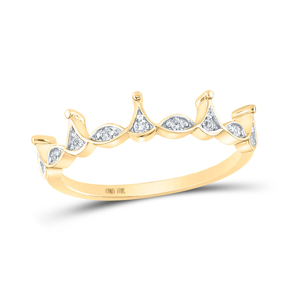 10kt Yellow Gold Womens Round Diamond Crown Stackable Band Ring 1/5 Cttw
