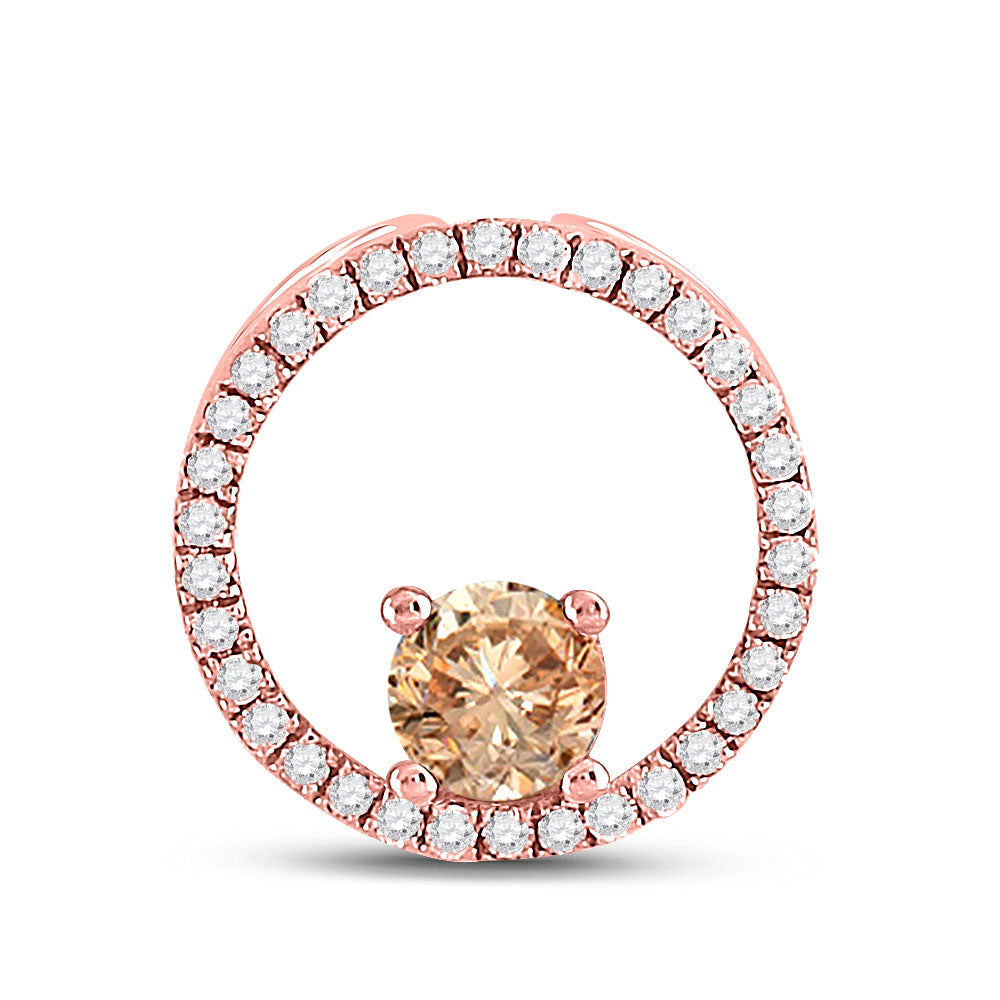 10kt Rose Gold Womens Round Morganite Diamond Circle Pendant 1/3 Cttw