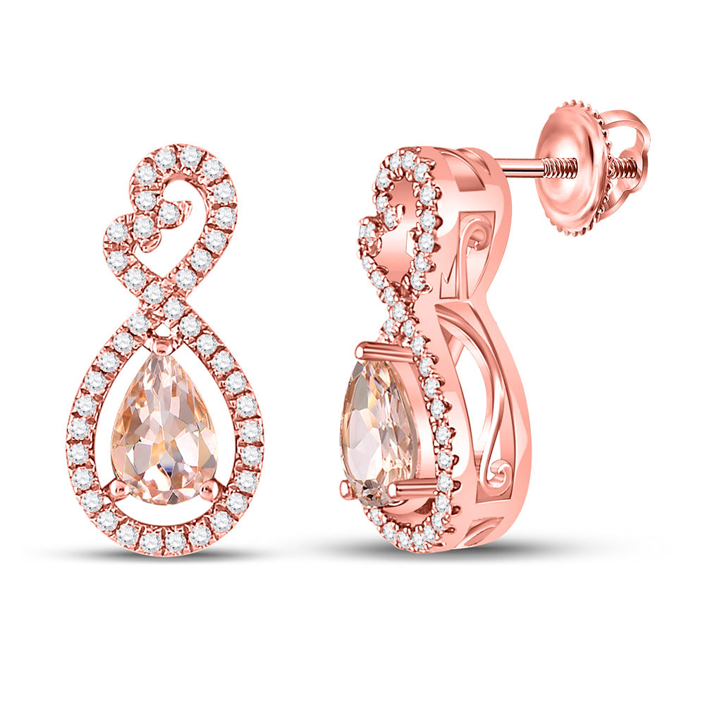 10kt Rose Gold Womens Pear Morganite Fashion Earrings 1 Cttw