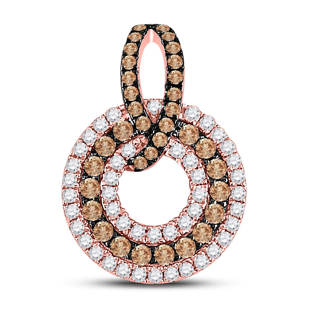 10kt Rose Gold Womens Round Brown Diamond Circle Pendant 1/2 Cttw