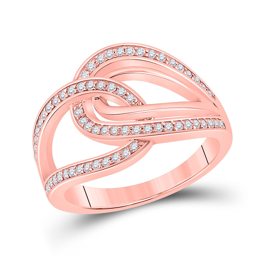 14kt Rose Gold Womens Round Diamond Linked Loop Fashion Ring 1/3 Cttw