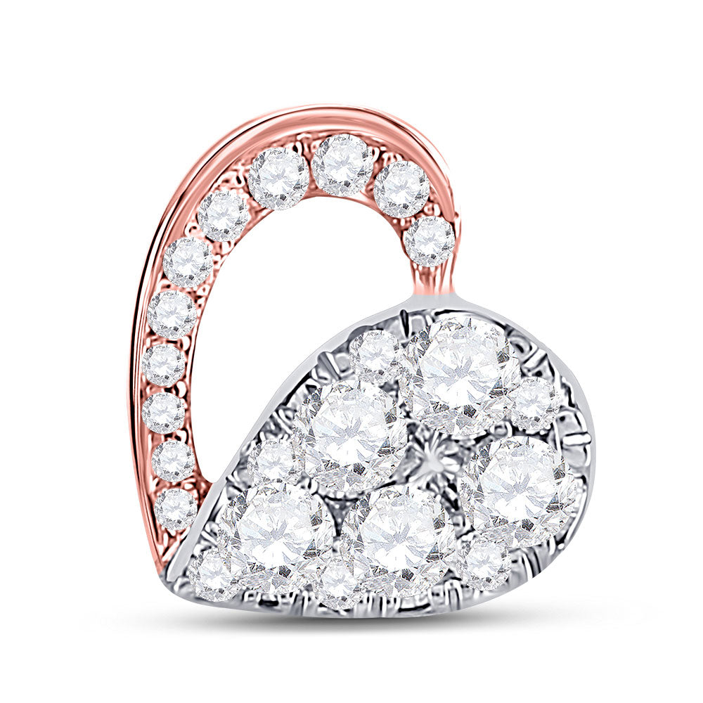 10kt Rose Gold Womens Round Diamond Heart Pendant 1/2 Cttw