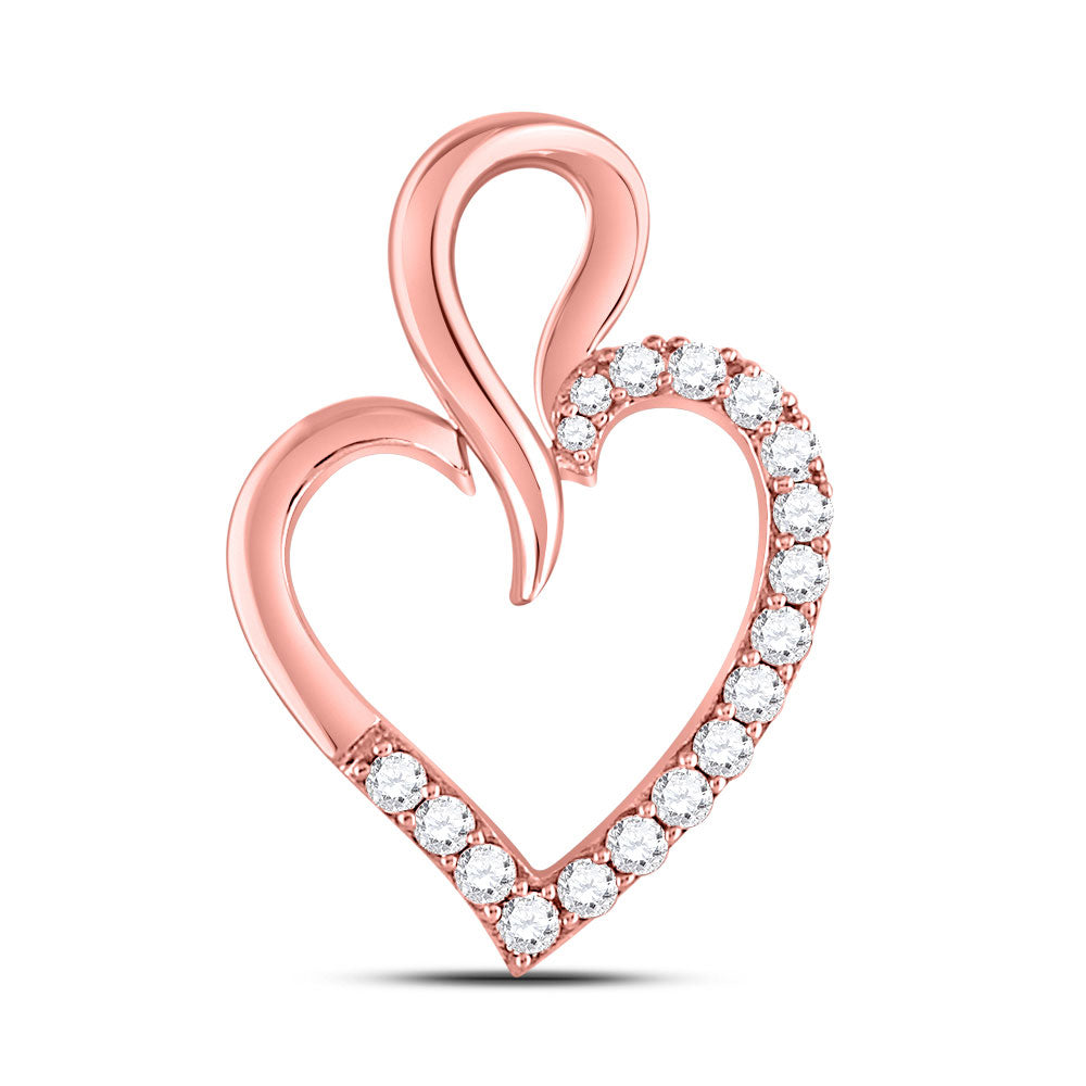 10kt Rose Gold Womens Round Diamond Outline Heart Pendant 1/6 Cttw