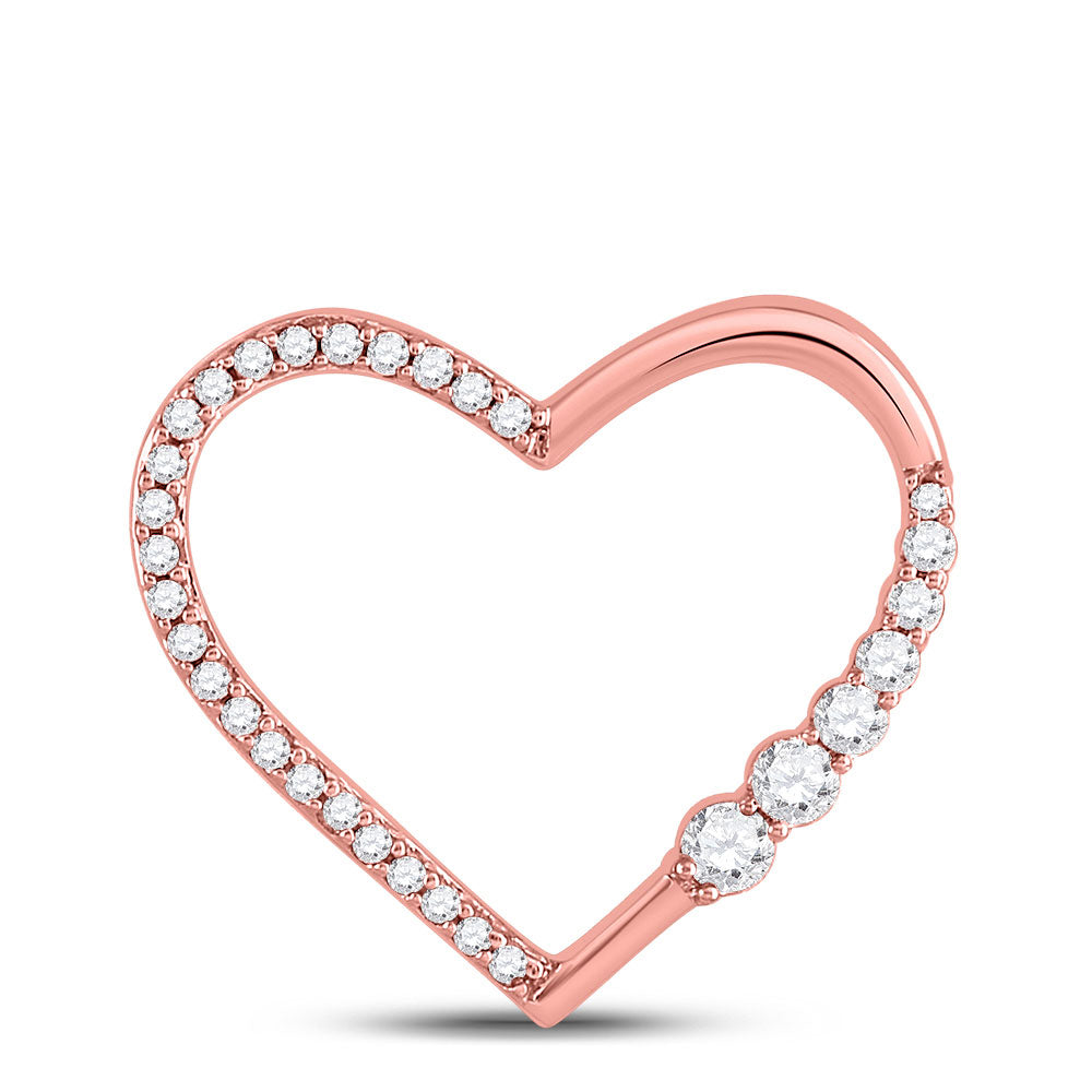 10kt Rose Gold Womens Round Diamond Outline Heart Pendant 1/4 Cttw