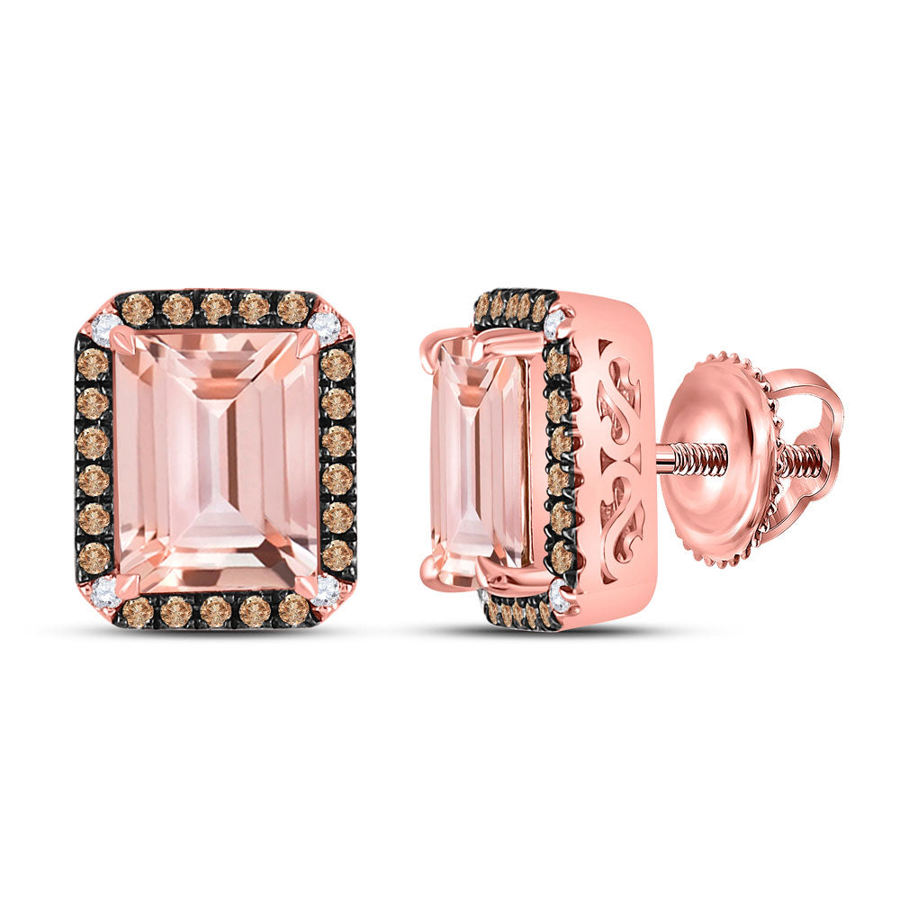 10kt Rose Gold Womens Emerald-cut Morganite Solitaire Earrings 4-1/3 Cttw