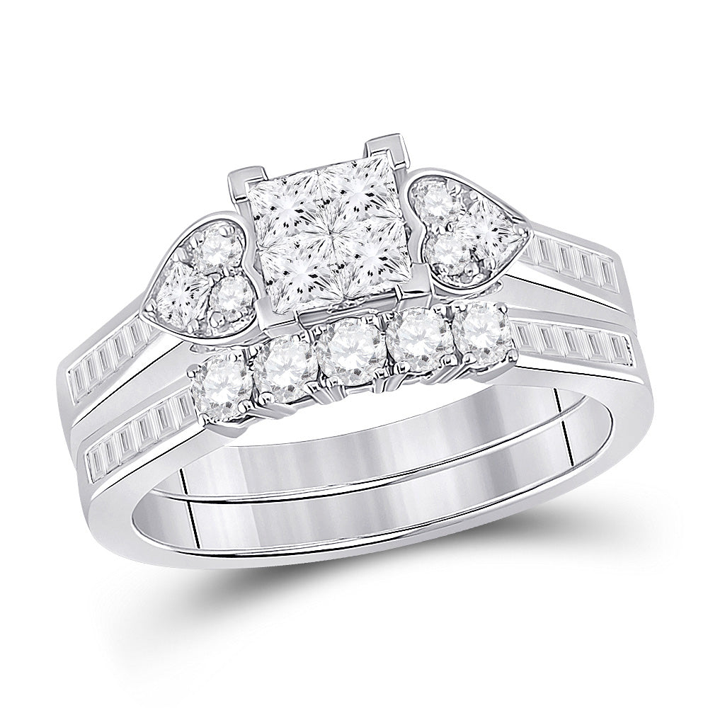 14kt White Gold Princess Diamond Bridal Wedding Ring Band Set 1 Cttw