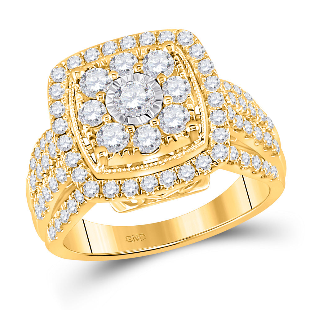 14kt Yellow Gold Round Diamond Square Bridal Wedding Engagement Ring 1-1/2 Cttw