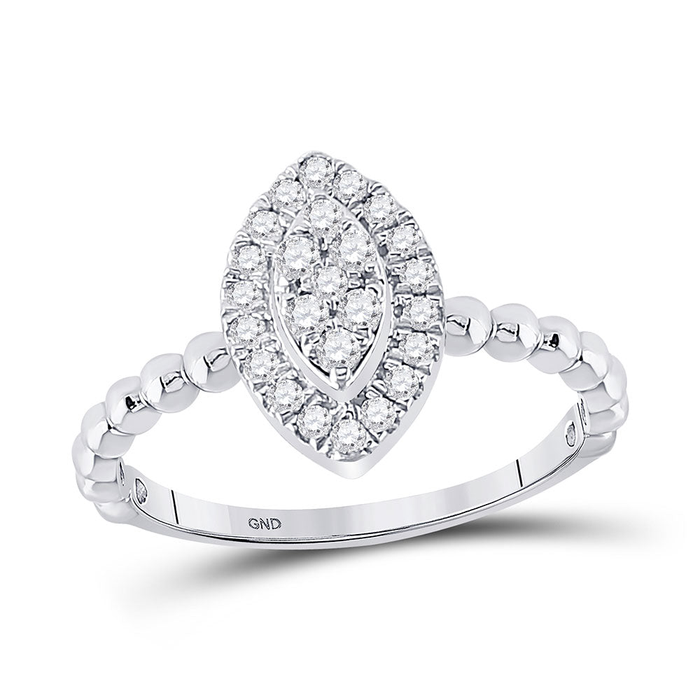 10kt White Gold Womens Round Diamond Oval Cluster Ring 1/3 Cttw