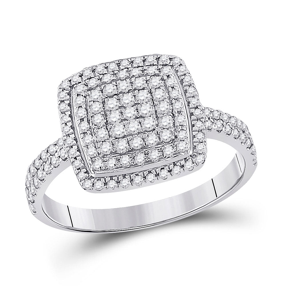 10kt White Gold Womens Round Diamond Square Cluster Ring 5/8 Cttw