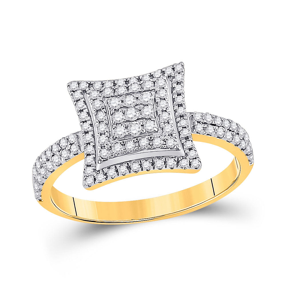 10kt Yellow Gold Womens Round Diamond Square Kite Cluster Ring 1/2 Cttw