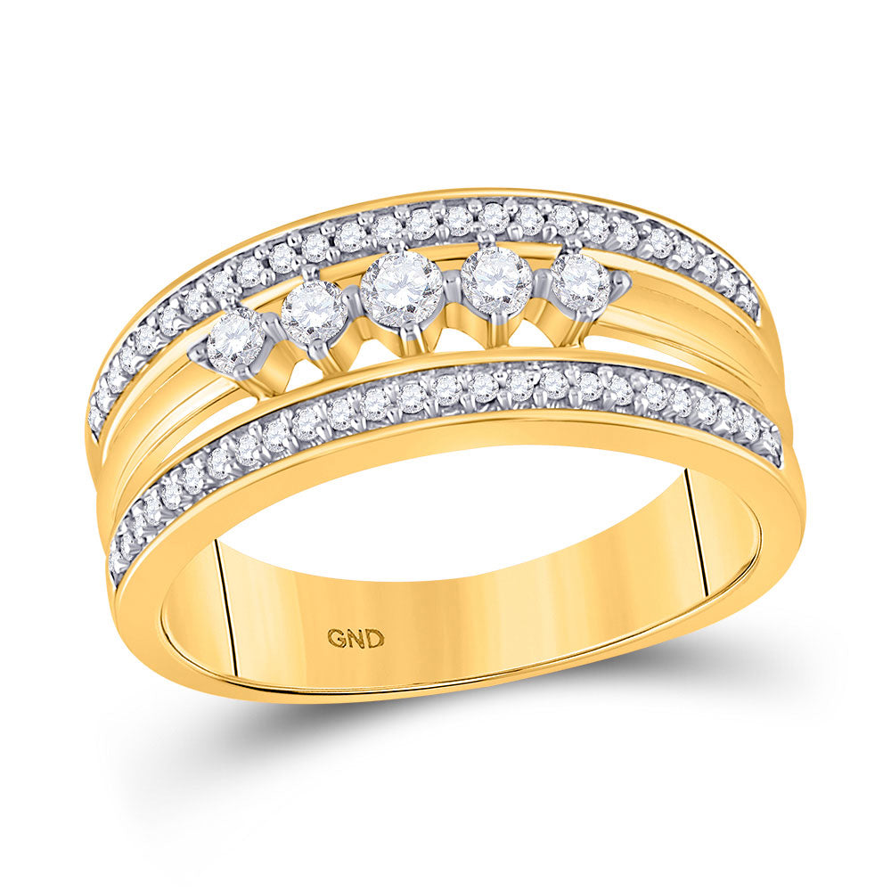 10kt Yellow Gold Womens Round Diamond 5-Stone Band Ring 1/3 Cttw