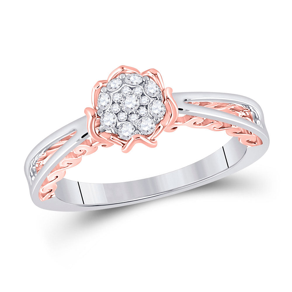 10kt Two-tone Gold Round Diamond Cluster Bridal Wedding Engagement Ring 1/5 Cttw