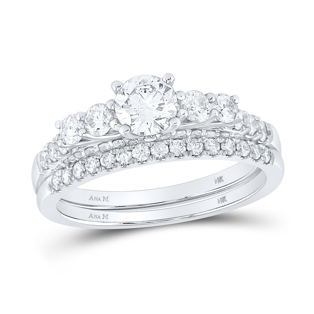 14kt White Gold Round Diamond Bridal Wedding Ring Band Set 1-1/3 Cttw