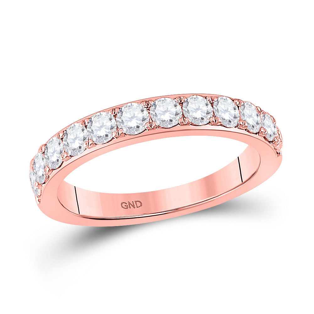 14kt Rose Gold Womens Round Diamond Wedding Single Row Band 1 Cttw