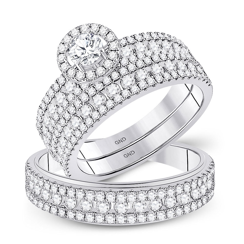 14kt White Gold His Hers Round Diamond Solitaire Matching Wedding Set 2 Cttw
