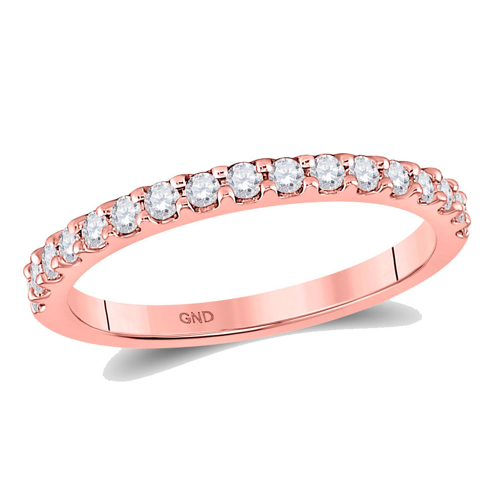 14kt Rose Gold Womens Round Diamond Wedding Single Row Band 1/3 Cttw