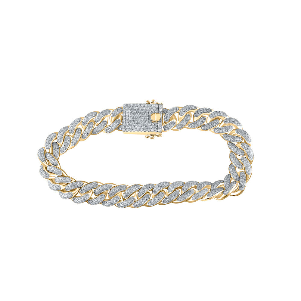 10kt Yellow Gold Mens Round Diamond Cuban Fashion Bracelet 5-7/8 Cttw