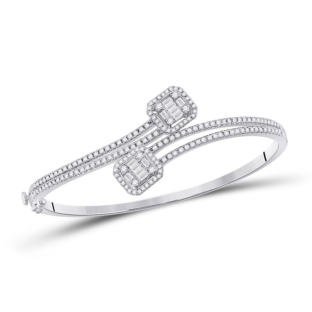 14kt White Gold Womens Baguette Diamond Bangle Bracelet 1-1/3 Cttw