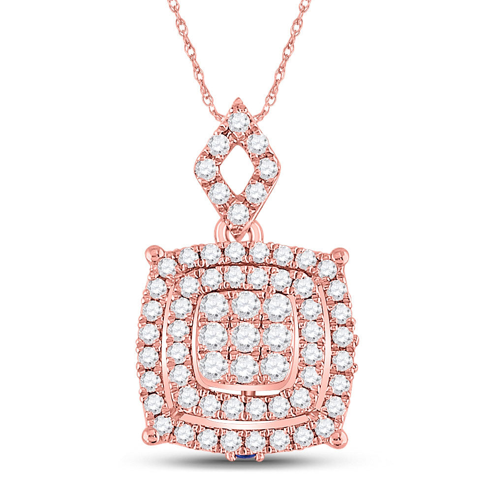14kt Rose Gold Womens Round Diamond Square Cluster Pendant 1/2 Cttw